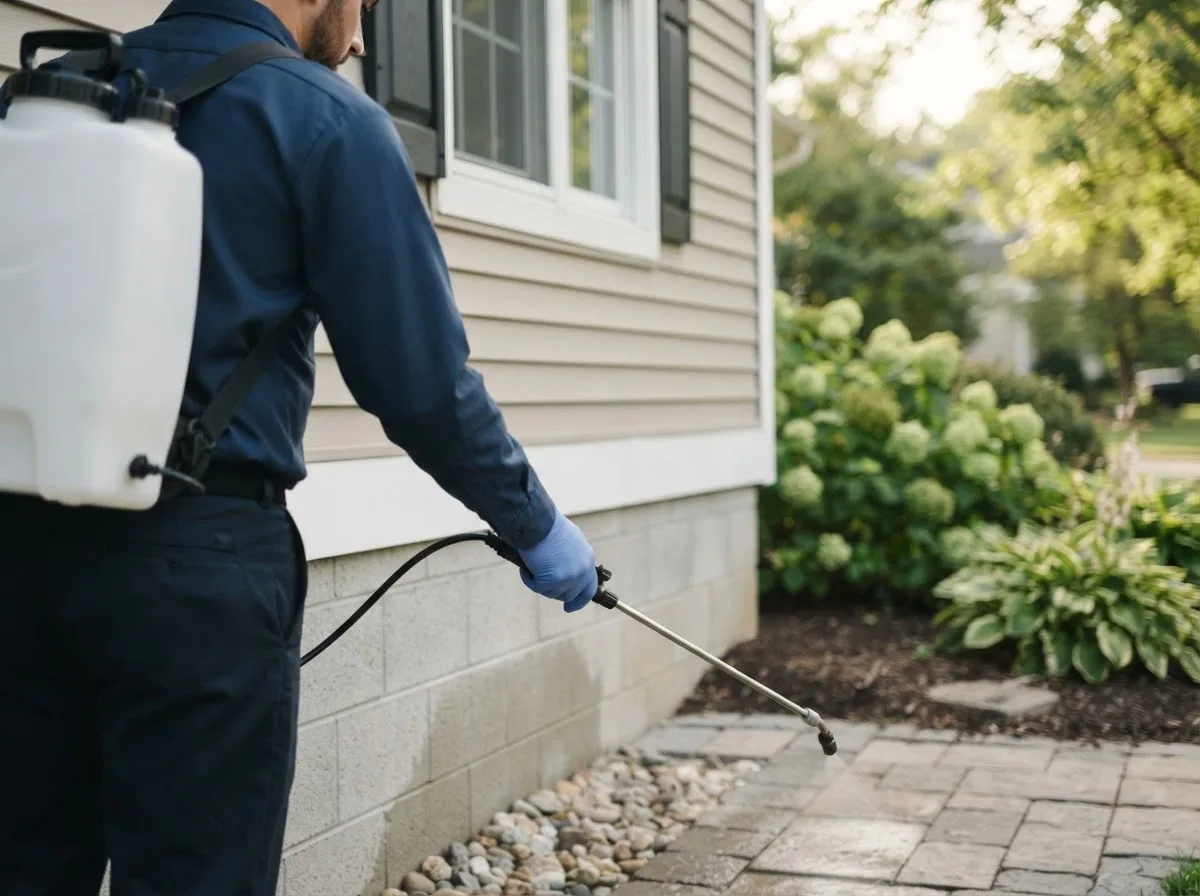 Pest control technician inspecting a home in Mitchell, GA